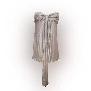 Forever Champagne Sleeveless/Strapless Flowy Cocktail Dress with Ribbons